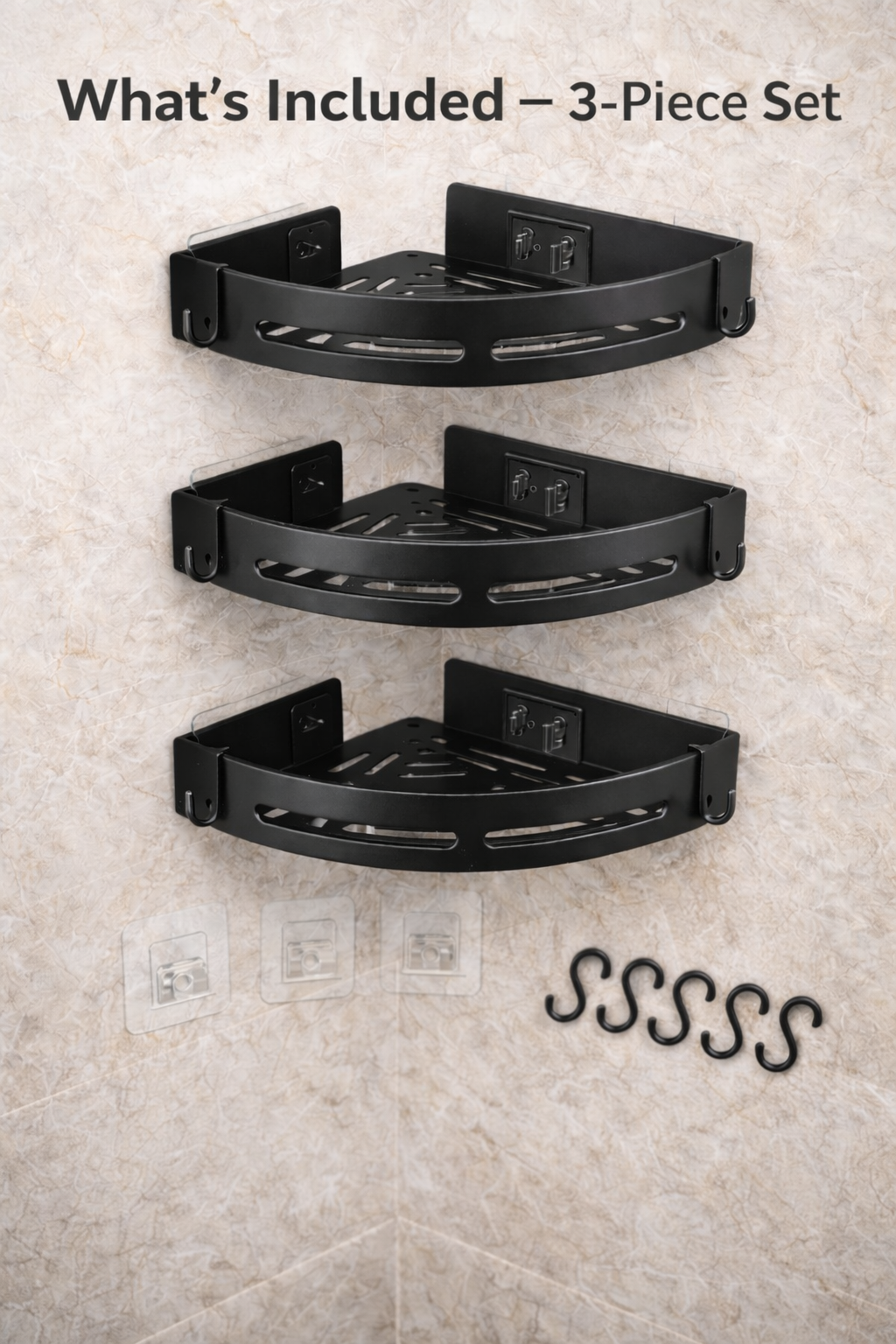 Shower Organizer Set – No-Drill 3-Piece Bathroom Shelf